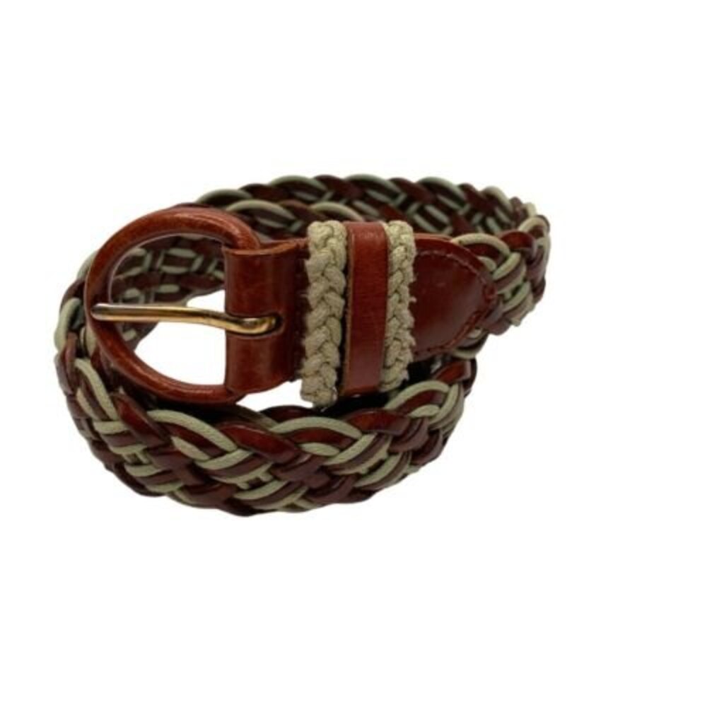 Talbots Women’s Braided Leather Belt Brown Green Multi Woven Small Boho Preppy